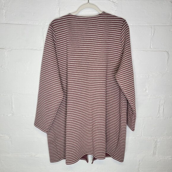 CJ Banks Women's 1X Cardigan Sweater Red Striped Open Front - Picture 2 of 6